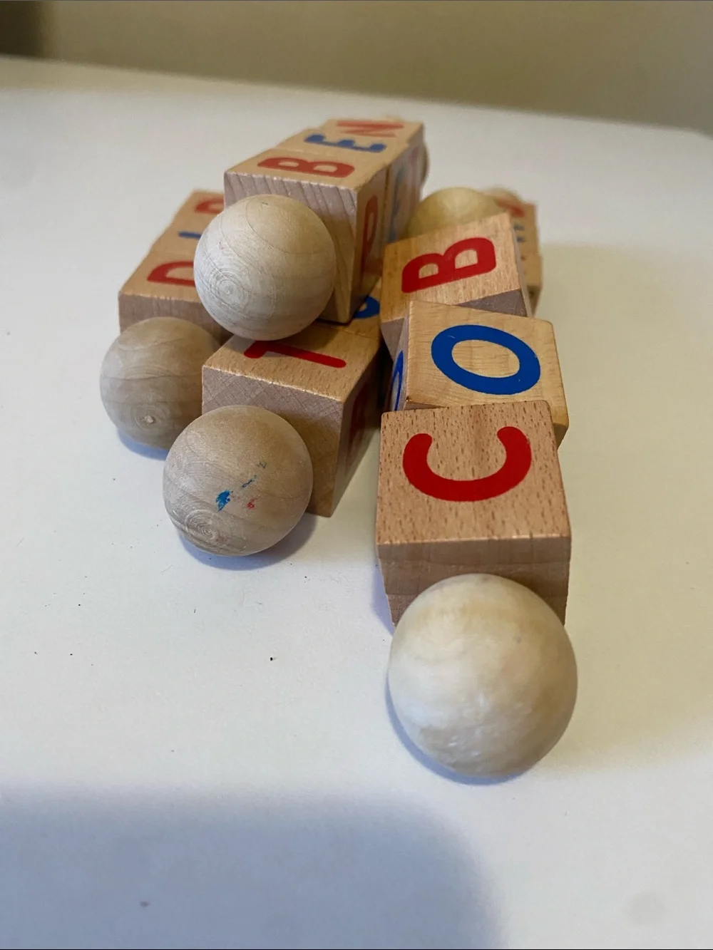 Wooden Letter Puzzle Blocks Toy - Natural with Red & Blue Letters